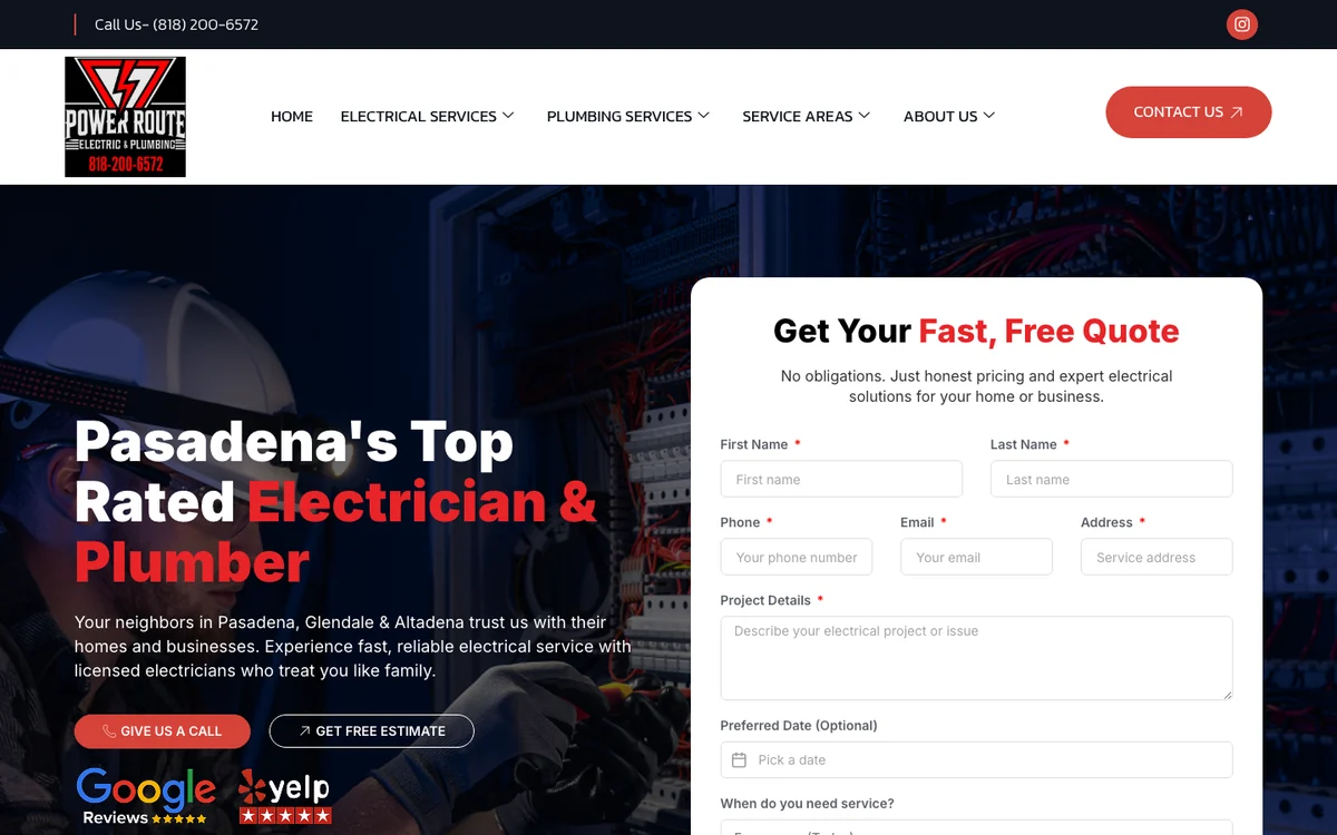 Power Route Electric & Plumbing website